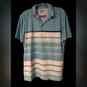 Nike Blue and White Polo Golf Shirt with Stripes